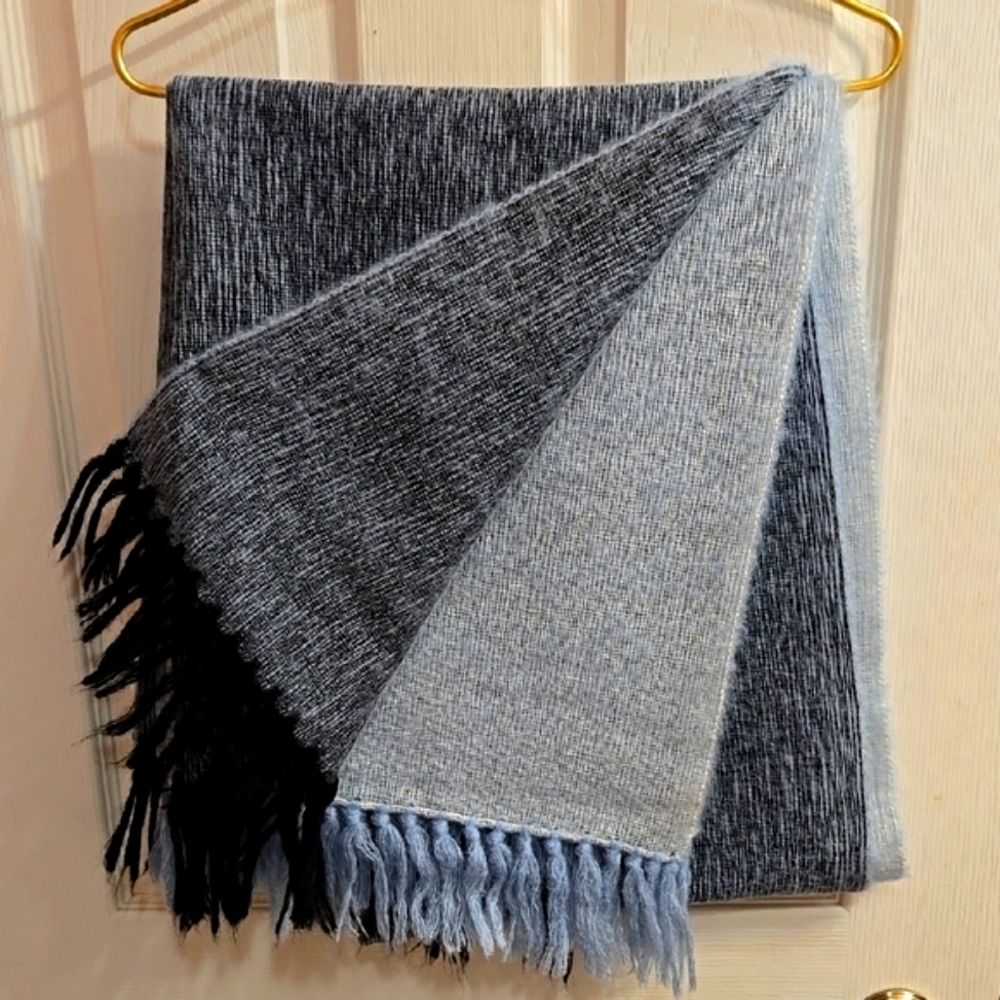 Elegant Black and Blue Scarf/Wrap with Fringe